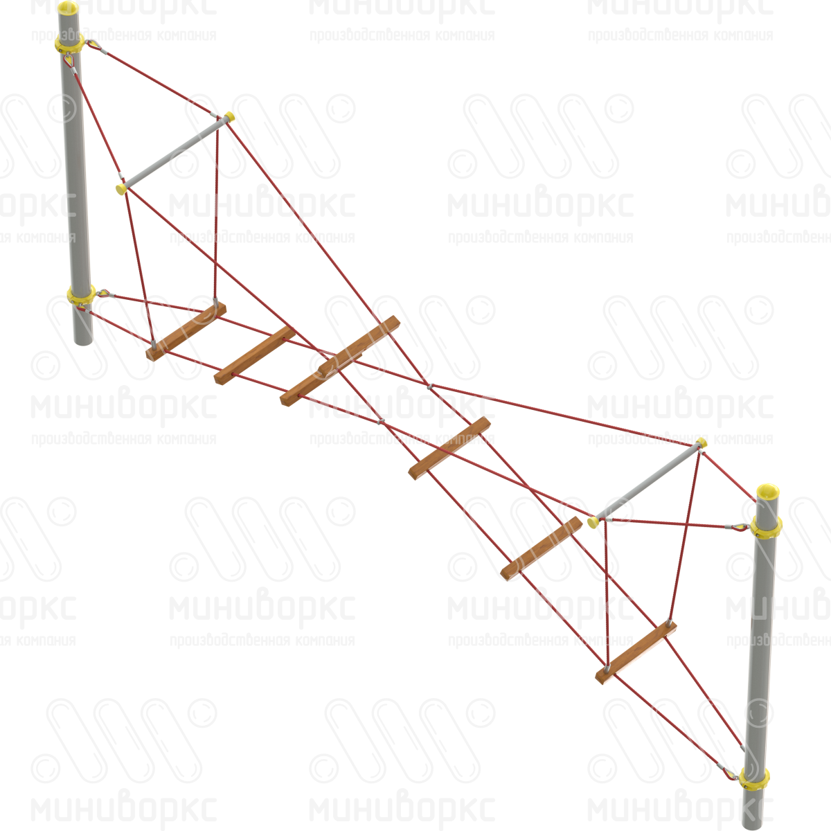 Мостик Х-образный, канатная часть из армированного шестипрядного каната Ø16 мм, цвет зеленый/белый – M-0424.20-3w - 1