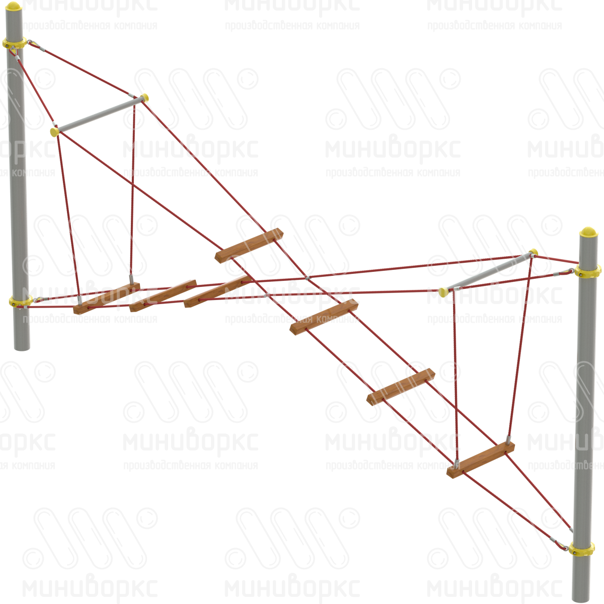 Мостик Х-образный, канатная часть из армированного шестипрядного каната Ø16 мм, цвет зеленый/белый – M-0424.20-3w - 3